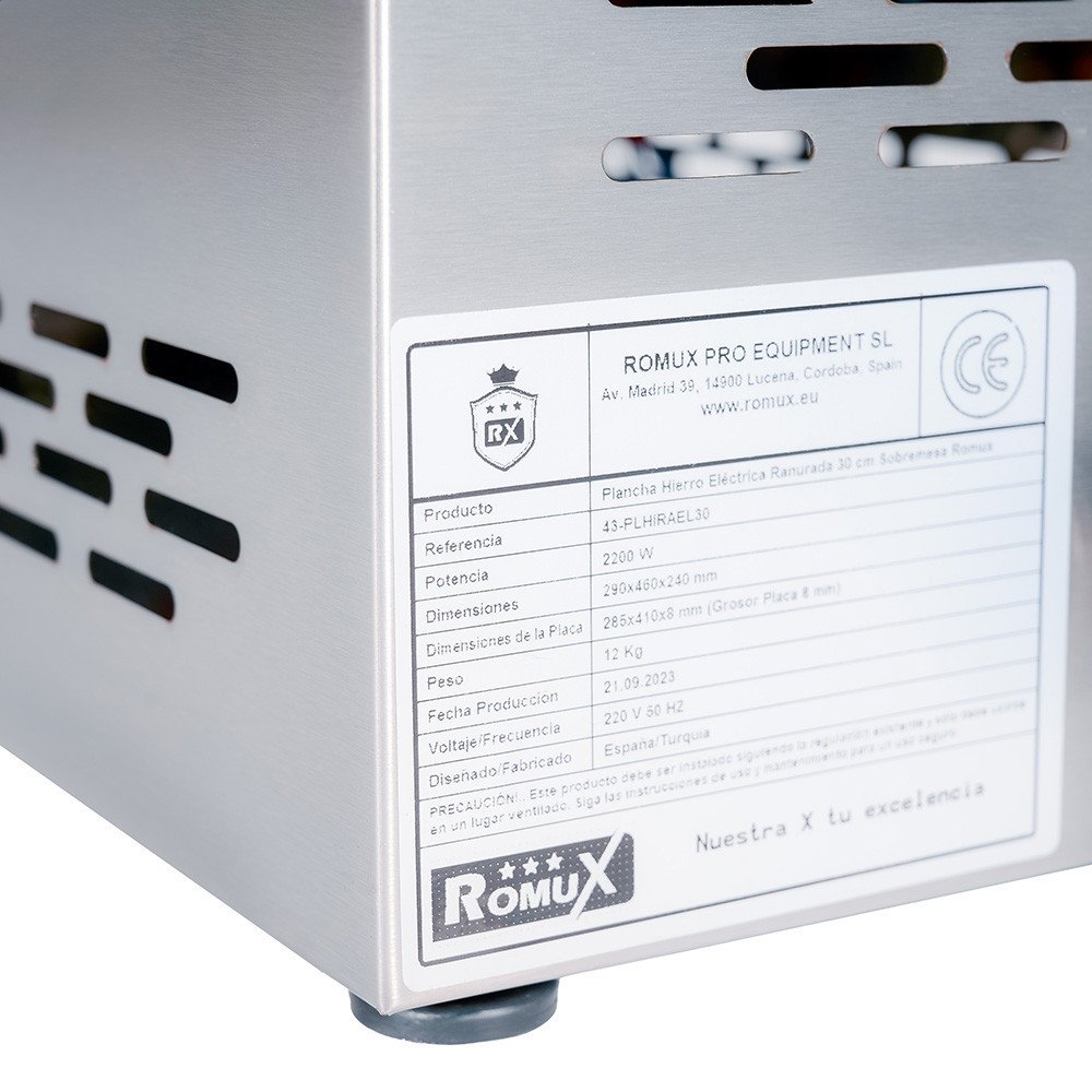 Plancha Hierro Eléctrica Ranurada 30 cm Romux | Equipamiento Industrial