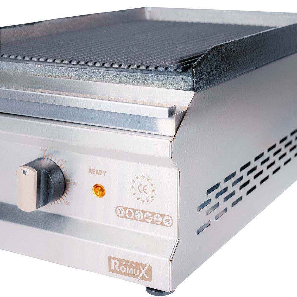 Plancha Hierro Eléctrica Ranurada 30 cm Romux | Equipamiento Industrial