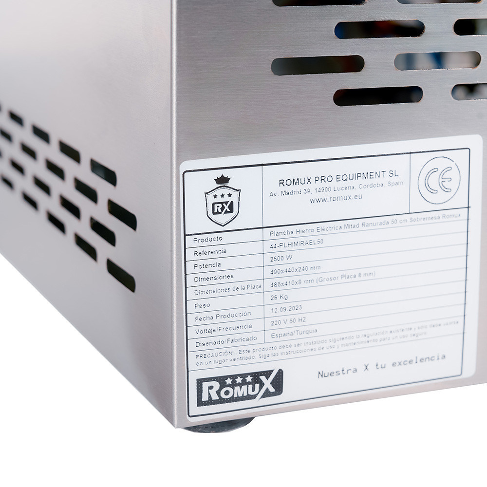 Plancha Hierro Eléctrica 50 cm Sobremesa Romux | Equipamiento Industrial