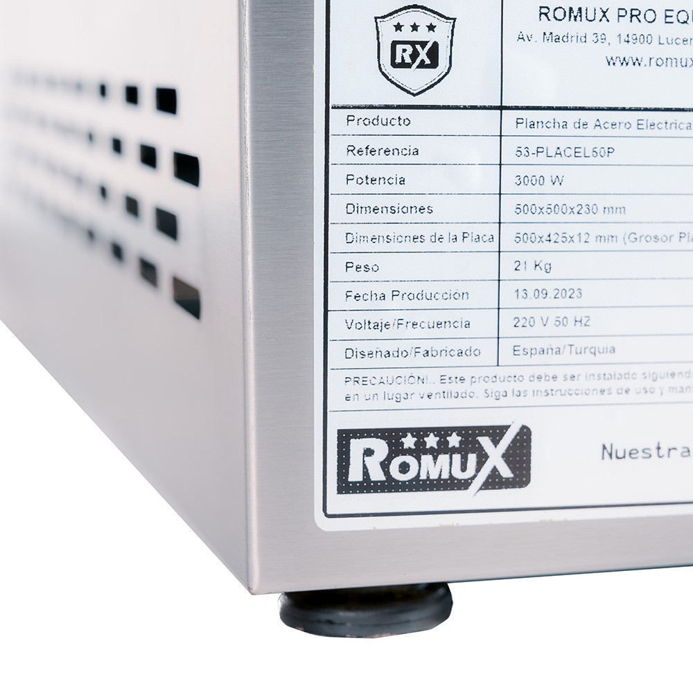 Plancha Hierro Eléctrica 50 cm Romux | Equipamiento Industrial