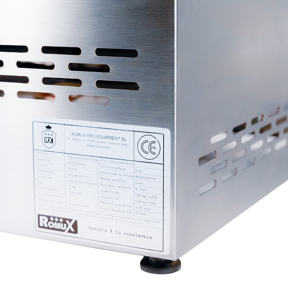 Plancha Hierro Gas 50 cm Sobremesa Romux | Equipamiento Industrial