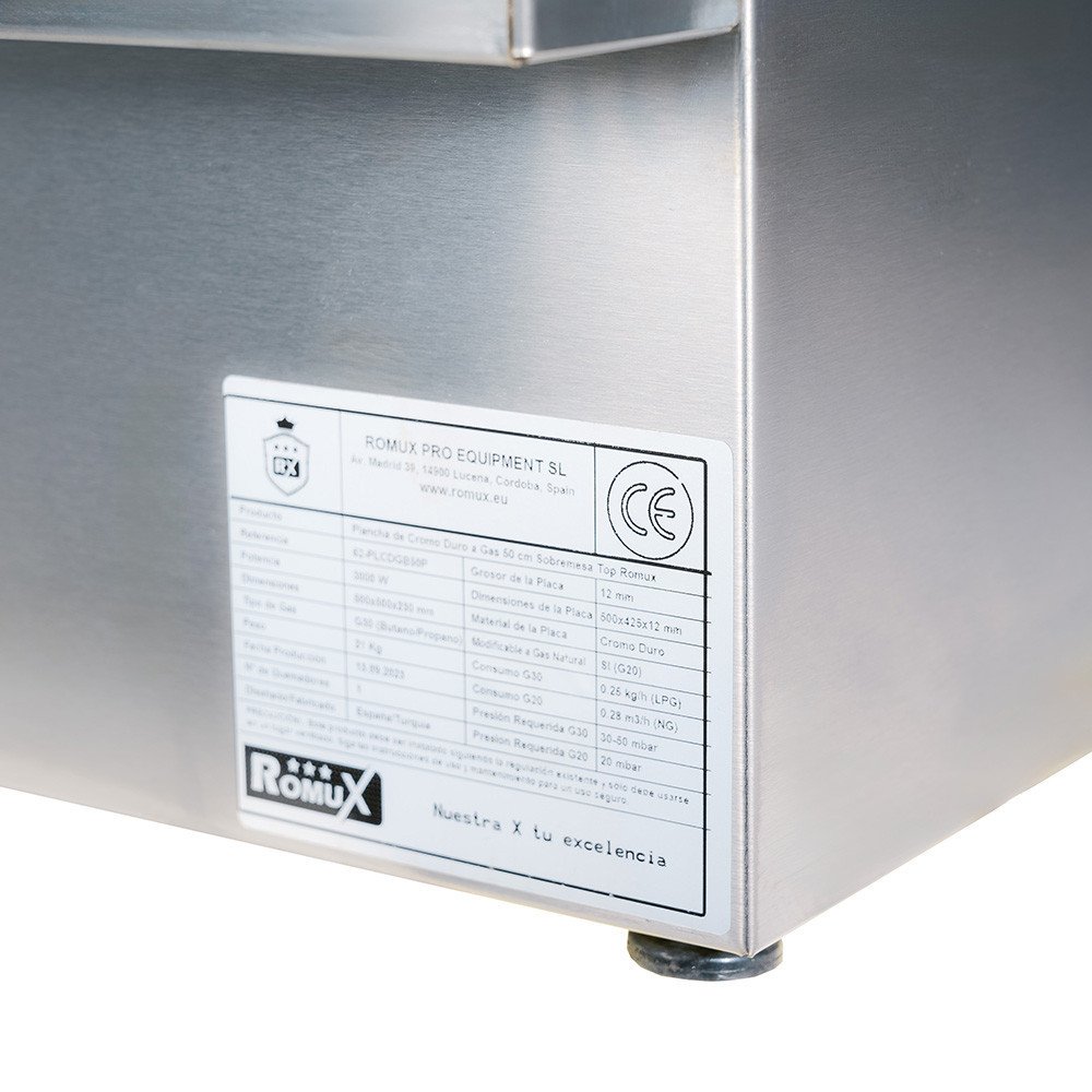 Plancha Industrial Cromo Duro 50 cm Gas Romux | Equipamiento Industrial