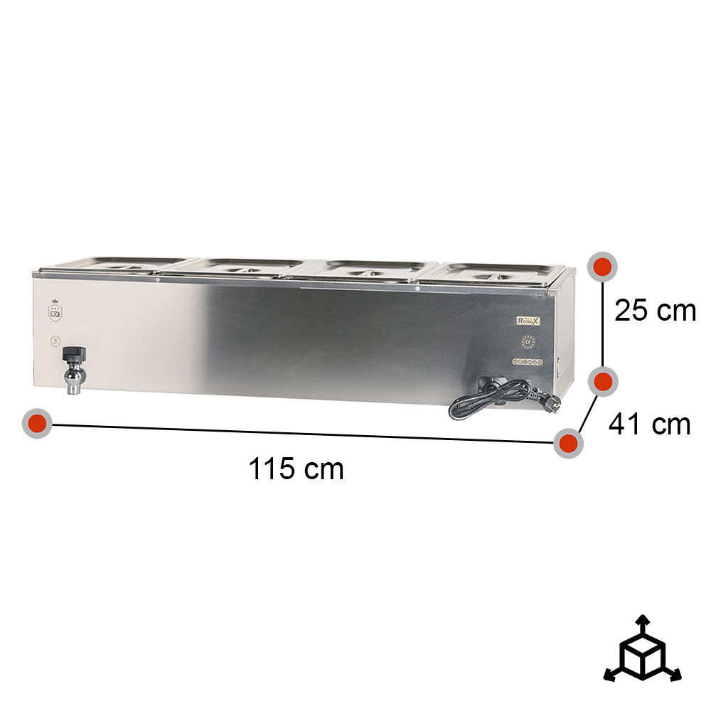 Baño María Industrial 4 Cubas 1/2 GN Romux | Hostelería Profesional