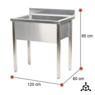 Fregadero con Seno Profundo 1200x600x850 mm | Lavado Industrial