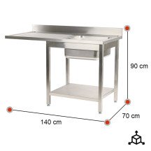Fregadero 1 Seno 1400x700x900 mm Romux | Equipamiento Industrial