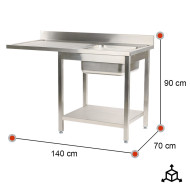 Fregadero 1 Seno 1400x700x900 mm Romux | Equipamiento Industrial