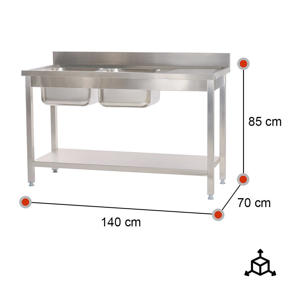 Fregadero con 2 Senos 1400x700 mm Romux | Lavado Industrial