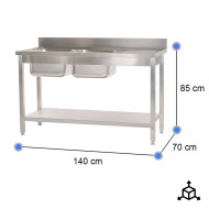 Fregadero Industrial 2 Senos 1400x700mm Cleiton | Equipamiento Hostelería