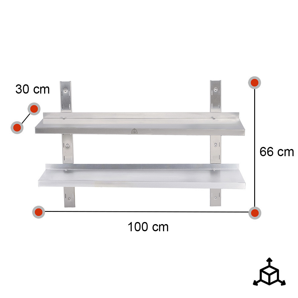 Estante de Pared Doble Liso Ajustable 1000x300 | Gastroten