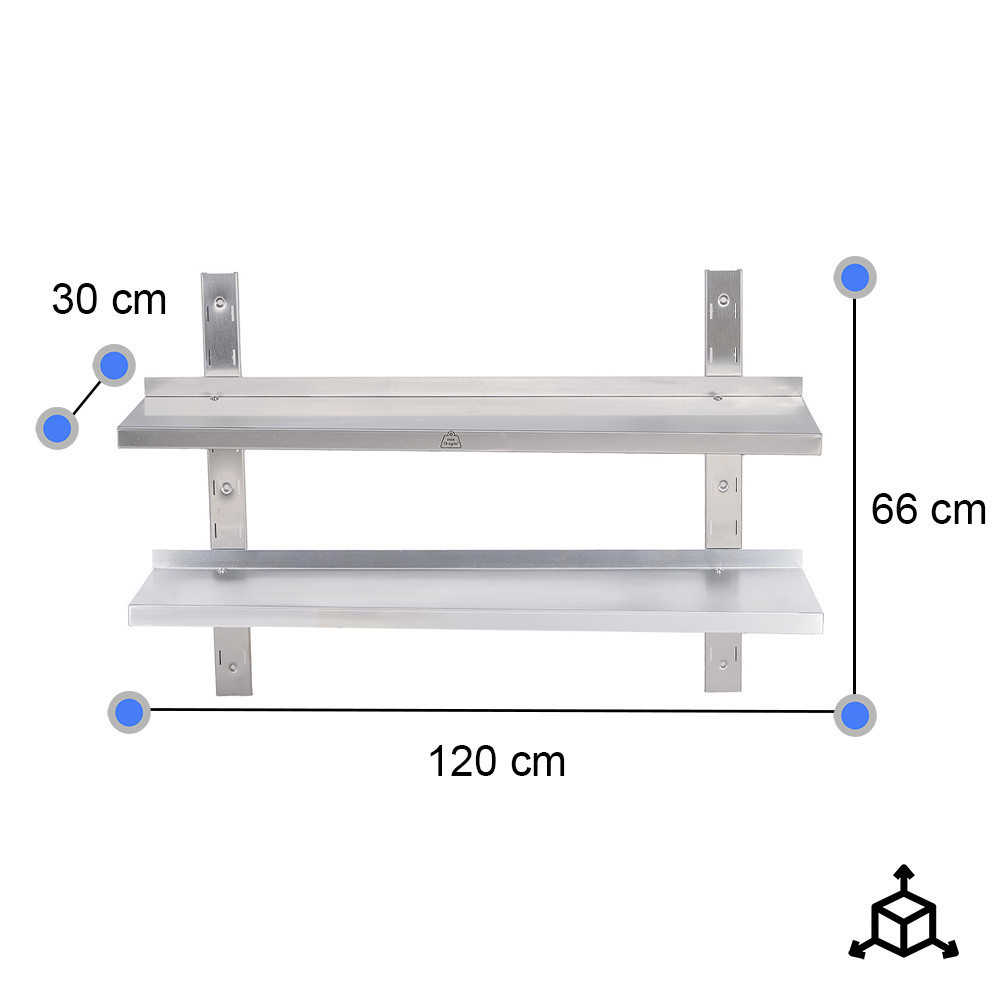 Estante de Pared Doble Ajustable 1200x300 mm | Gastroten