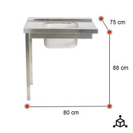Mesa de Entrada Derecha Desmontable 800x750x880 mm | Gastroten