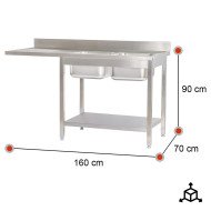 Fregadero 2 Senos 1600x700mm Romux | Equipamiento Industrial
