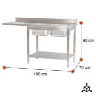 Fregadero 2 Senos 1800x700mm Romux | Equipamiento Industrial