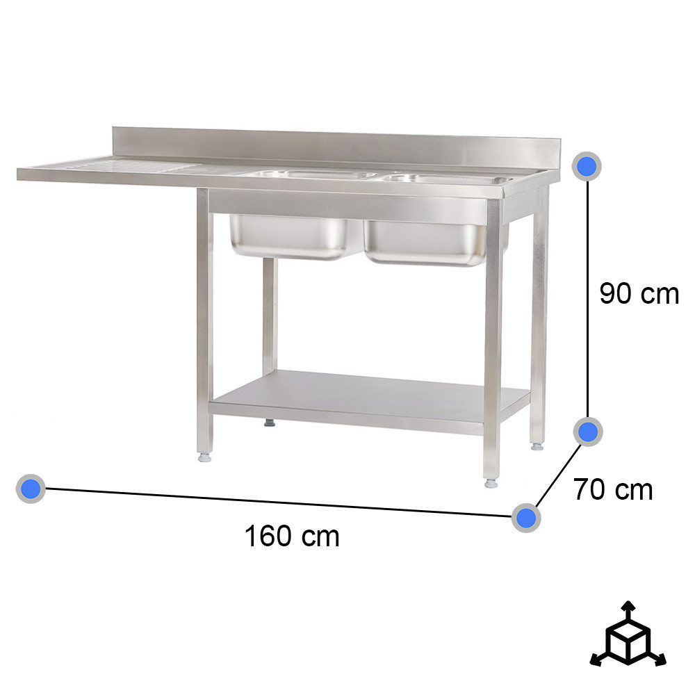 Fregadero 2 Senos 1600x700 mm Desmontable Cleiton | Equipamiento Industrial