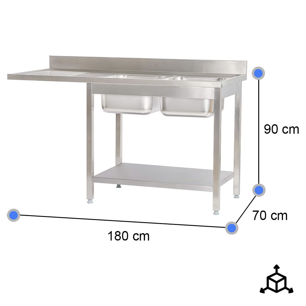 Fregadero 2 Senos 1800x700x900mm Cleiton | Equipamiento Industrial