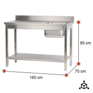 Fregadero 1 Seno 1600x700mm Romux | Equipamiento Industrial