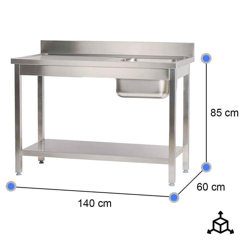 Fregadero Cleiton 1400x600mm con Estante Desmontable | Lavado Industrial