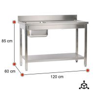 Fregadero 1 Seno Izquierda 1200x600 mm | Lavado Industrial