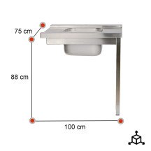 Mesa de Entrada Izquierda 1000x750mm Romux | Equipamiento Industrial