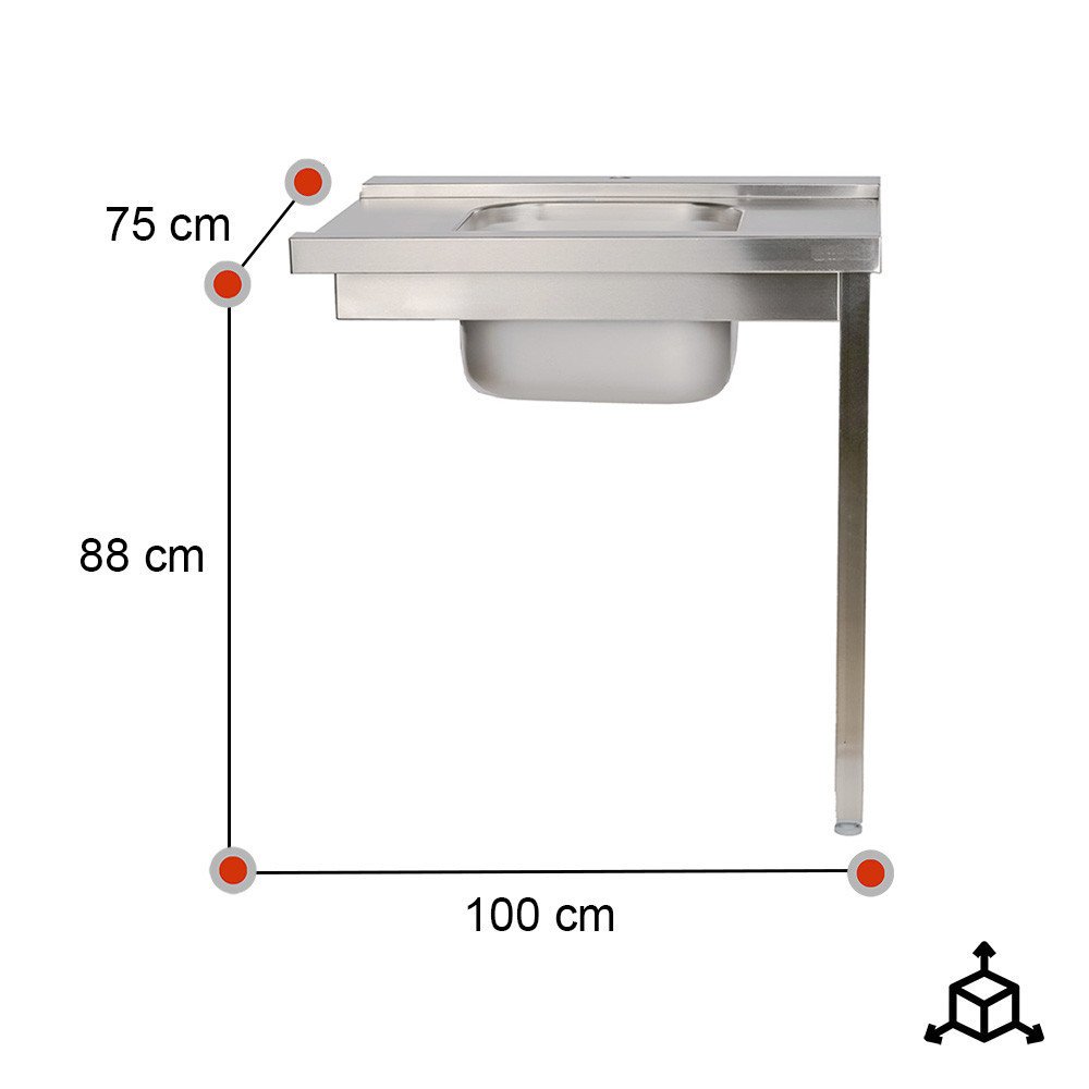 Mesa de Entrada Izquierda 1000x750mm Romux | Equipamiento Industrial