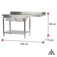 Fregadero 2 Senos 1800x700 mm Romux | Equipamiento Industrial