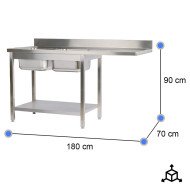 Fregadero 2 Senos 1800x700 mm Cleiton | Lavado Industrial