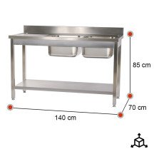 Fregadero 2 Senos 1400x700 mm Romux | Equipamiento Industrial