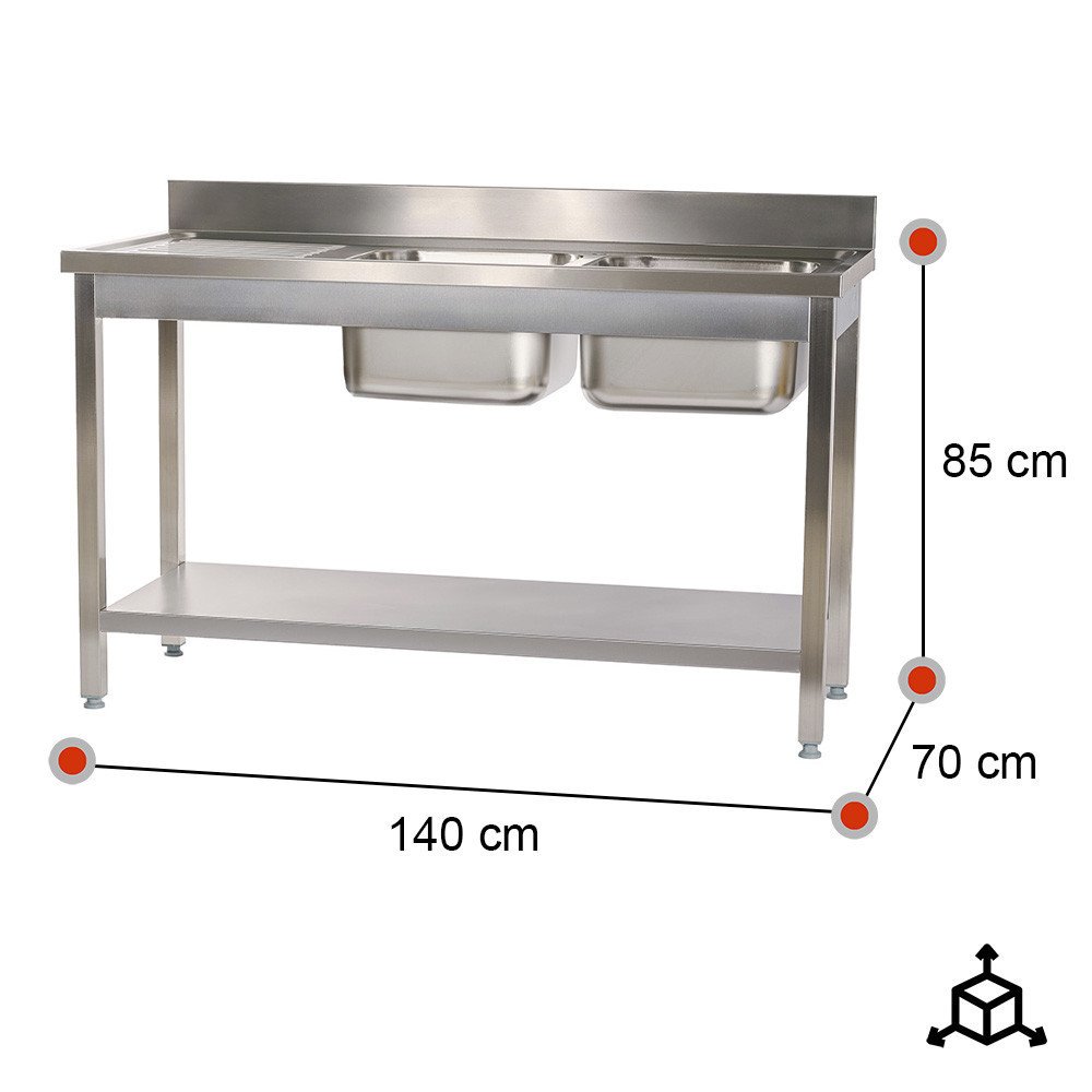 Fregadero 2 Senos 1400x700 mm Romux | Equipamiento Industrial