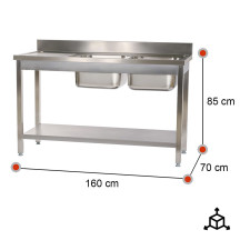 Fregadero 2 Senos 1600x700x850 mm Romux | Equipamiento Industrial