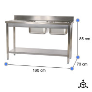 Fregadero 2 Senos 1600x700 mm Cleiton | Equipamiento Industrial