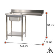 Fregadero 1 Seno 1400x700 mm Desmontable Romux | Equipamiento Industrial