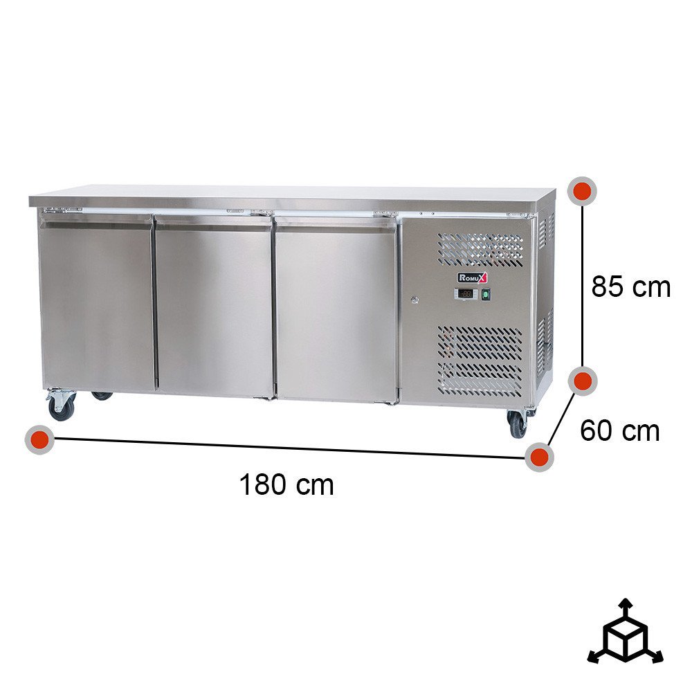 Bajo Mostrador de Congelación 3 Puertas 180x60 Ventilado Romux