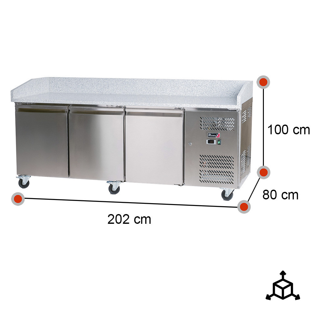 Mesa Pizzera Refrigerada 200cm 3 Puertas Mármol | Gastroten