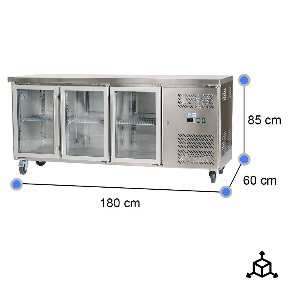 Bajo Mostrador Refrigerado 3 Puertas Cristal 180x60 Ventilado Cleiton