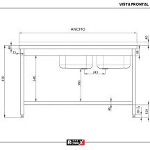 Fregadero 2 Senos 1400x700 mm Romux | Equipamiento Industrial