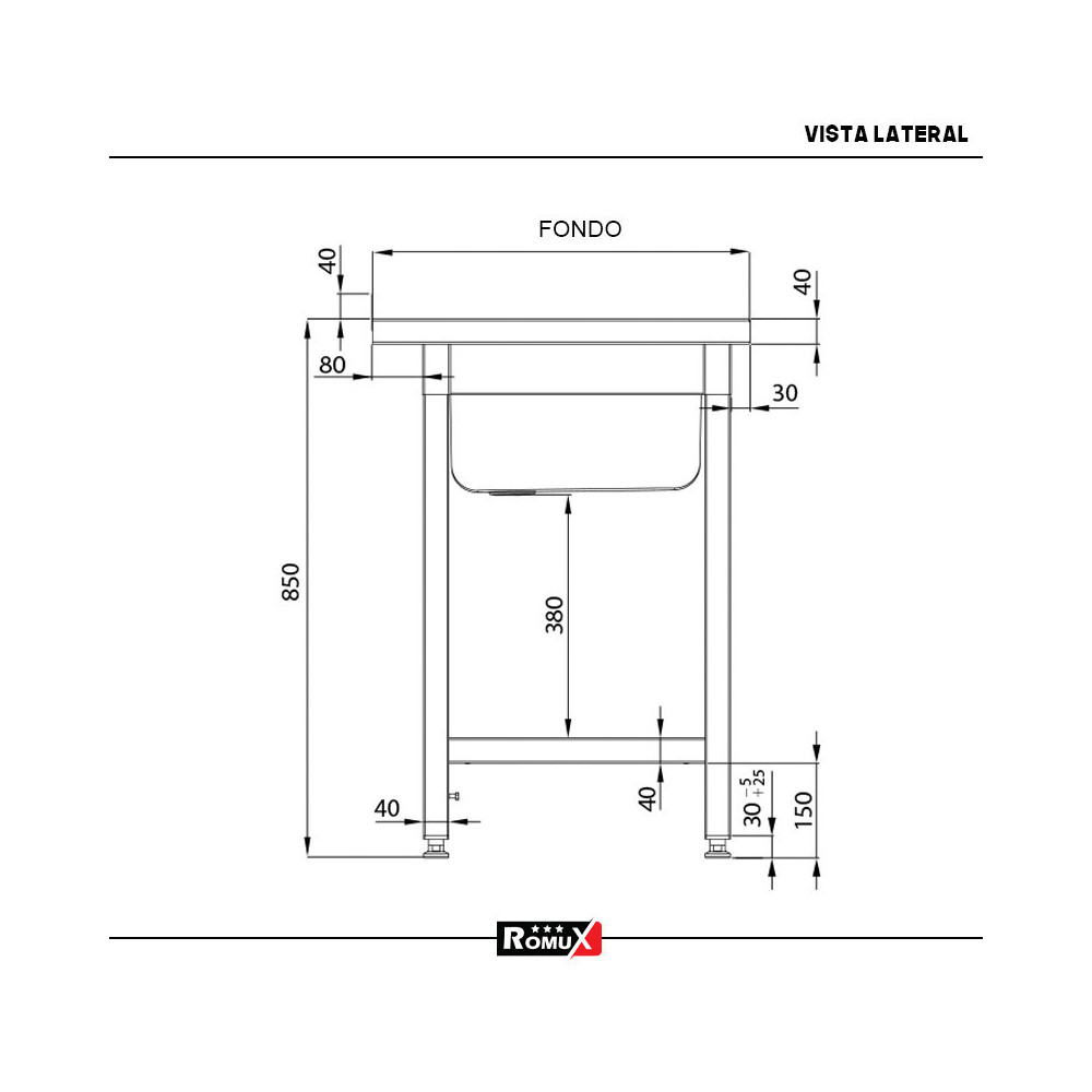 Fregadero 2 Senos 1400x700 mm Romux | Equipamiento Industrial