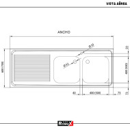 Fregadero 2 Senos 1400x700 mm Romux | Equipamiento Industrial