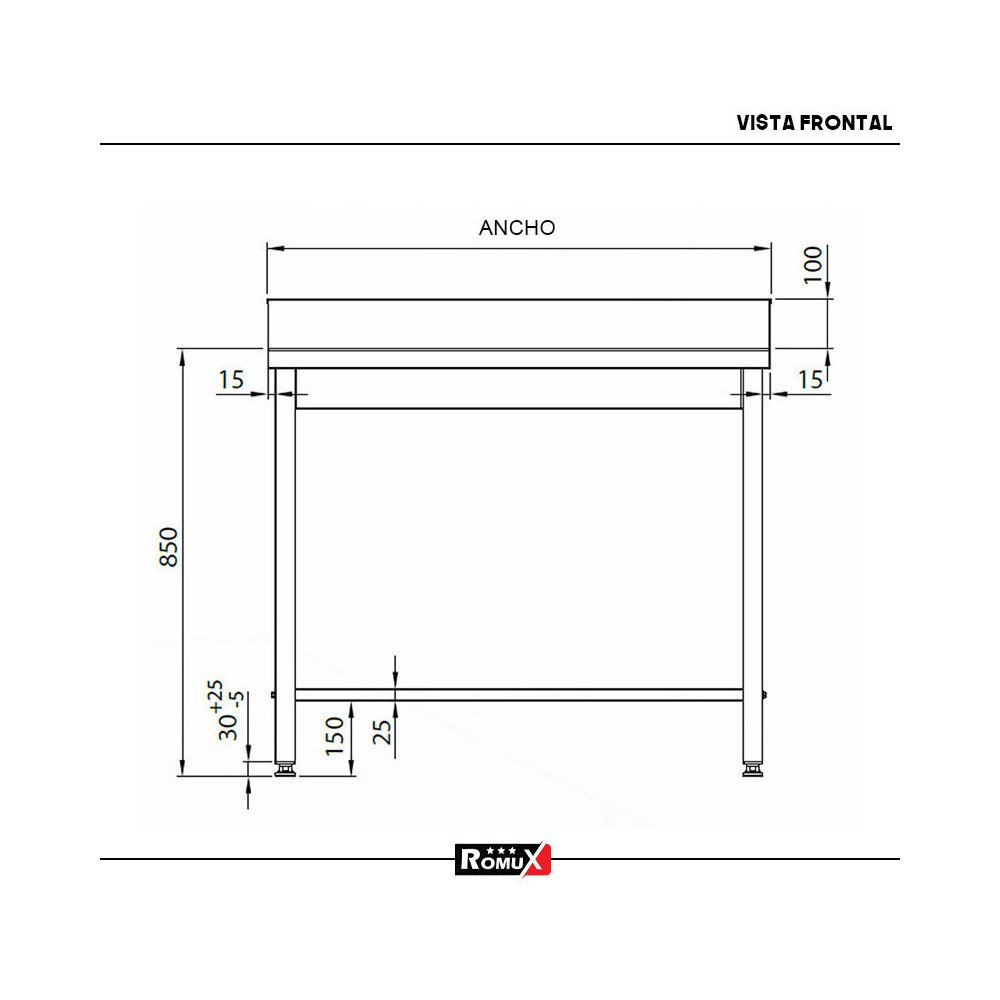 Mesa Mural Desmontable 600x600x850 mm Romux | Equipamiento Industrial