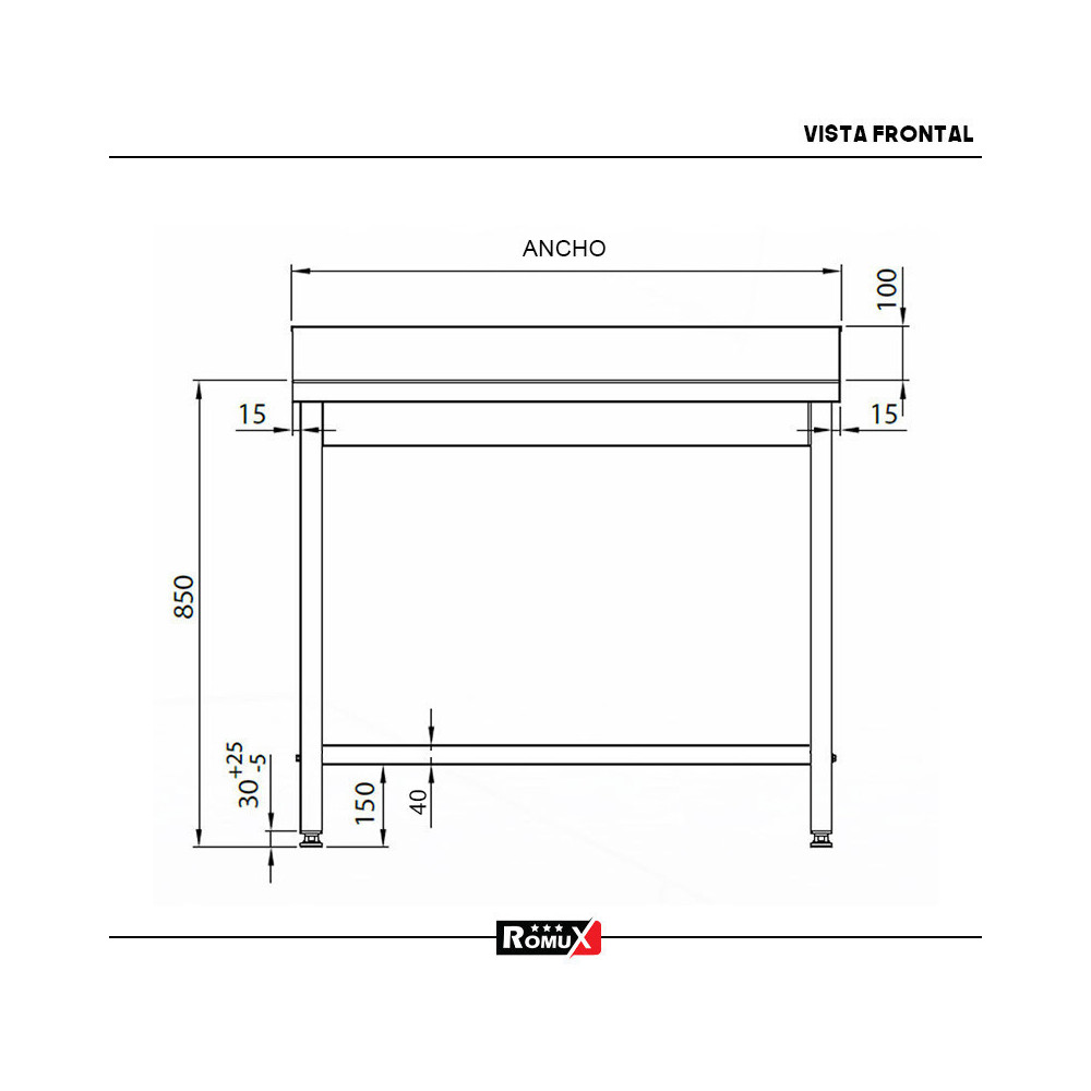 Mesa Mural Desmontable 2000x600 mm Romux | Equipamiento Industrial