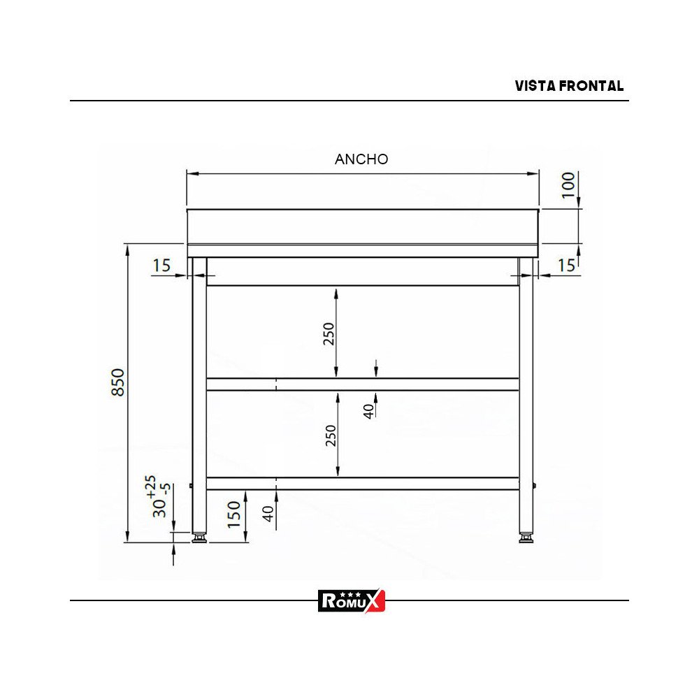 Mesa Mural Desmontable 800x600mm Romux | Equipamiento Industrial