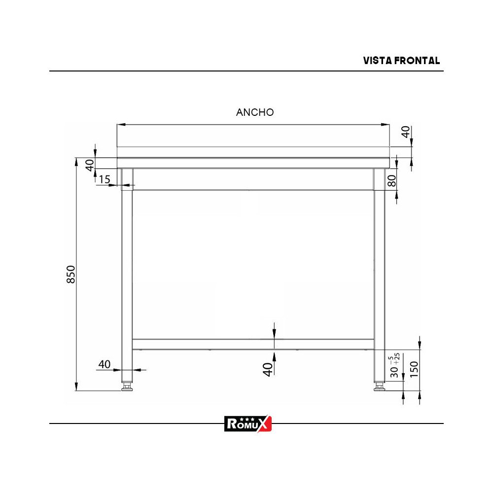 Mesa de Trabajo Acero Inoxidable para Hostelria 600x600 mm | ROMUX Profesional