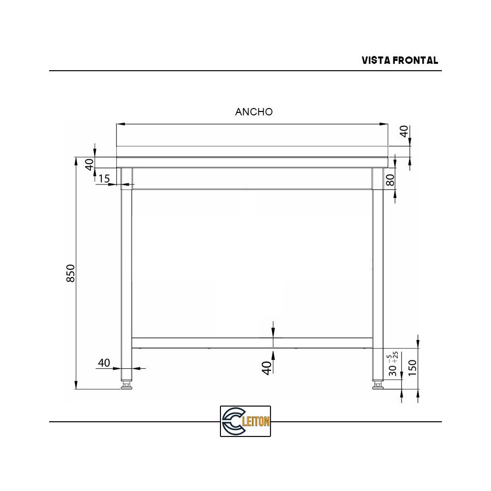 Mesa de Trabajo Acero Inoxidable para Hostelria 600x600 mm | CLEITON Profesional