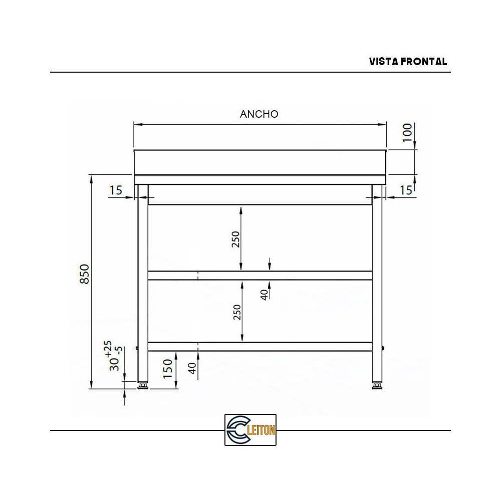 Mesa Mural Desmontable 1000x700x850mm Cleiton | Equipamiento Hostelería