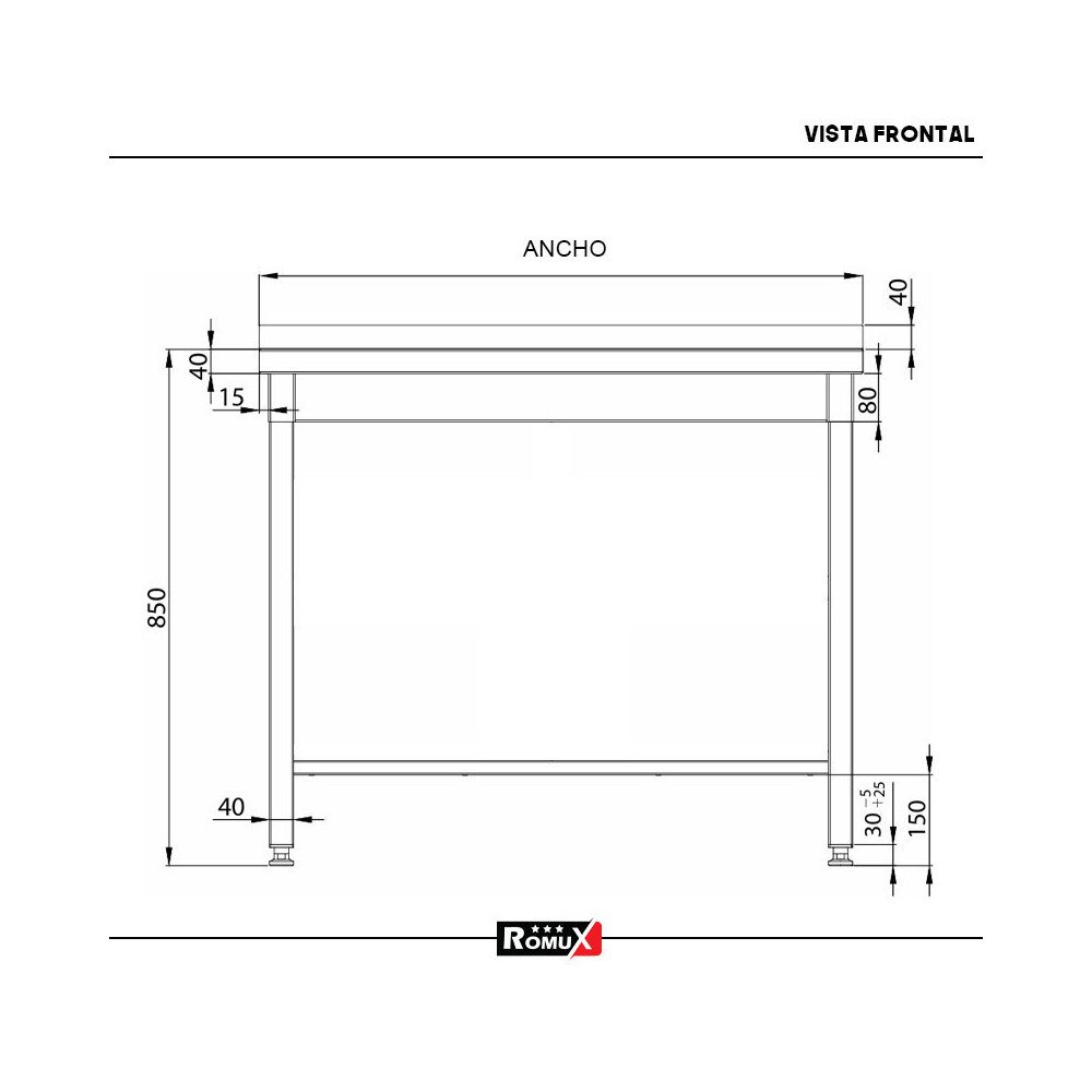 Mesa Central Desmontable 1400x700mm Romux | Equipamiento Industrial