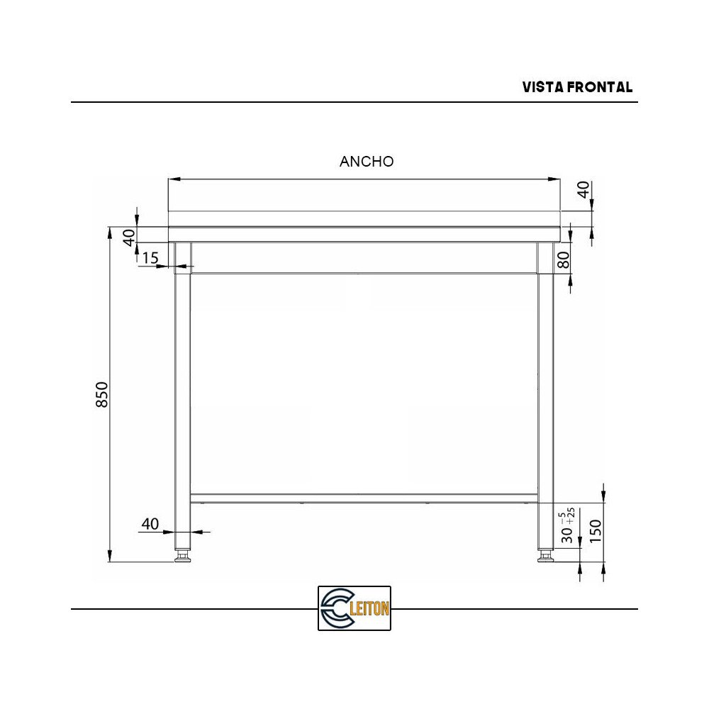 Mesa Central Desmontable 800x700x850 mm Cleiton | Equipamiento Industrial