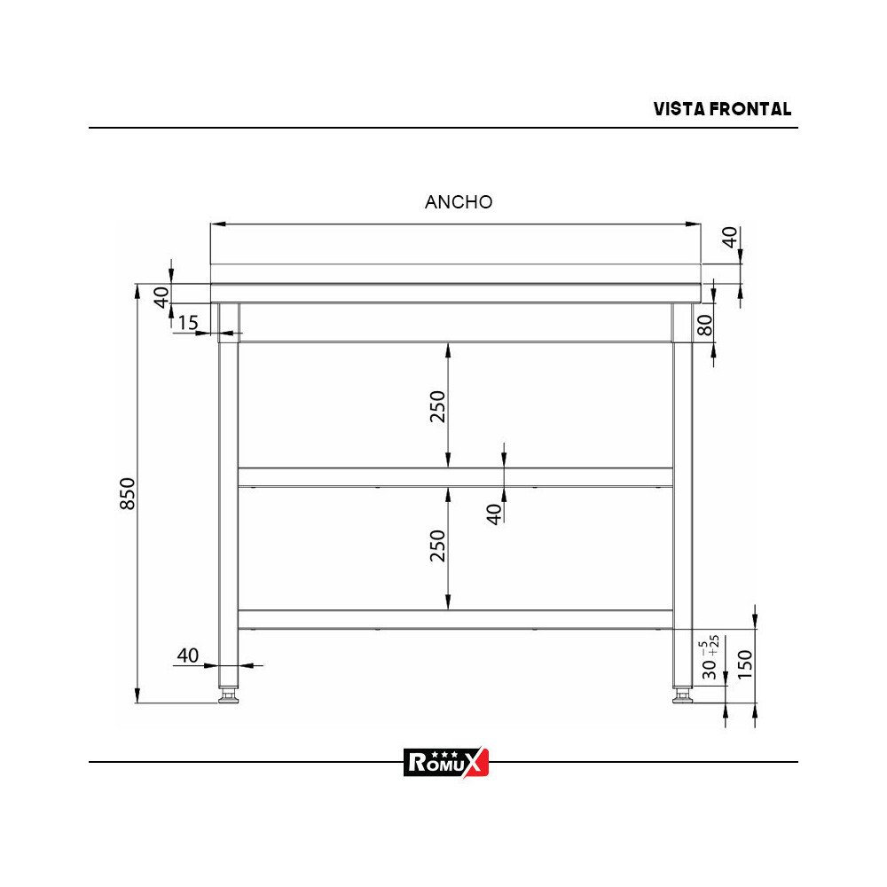 Mesa Central Desmontable 1600x700 mm Romux | Equipamiento Industrial