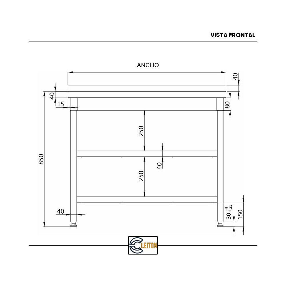 Mesa Central Desmontable 800x700x850 mm | Equipamiento Industrial