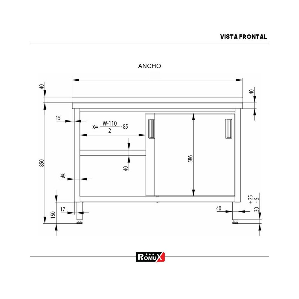 Mesa Mural Romux 1000x600x850mm Desmontable | Equipamiento Industrial