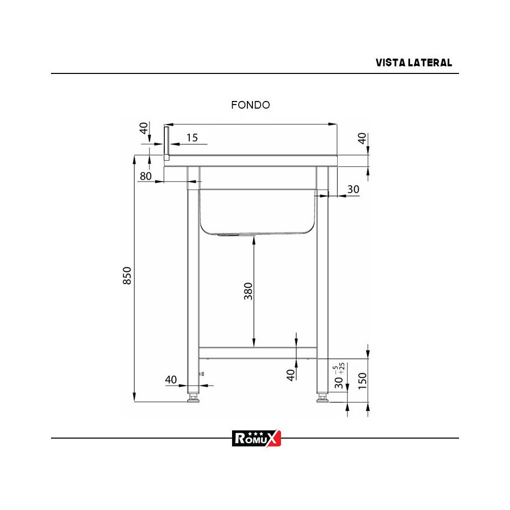 Fregadero 1 Seno 600x600 mm Desmontable Romux | Equipamiento Industrial