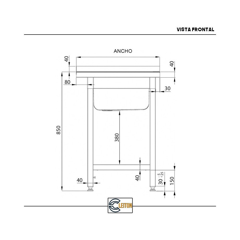 Fregadero 1 Seno 600x600 mm Cleiton | Lavado Industrial